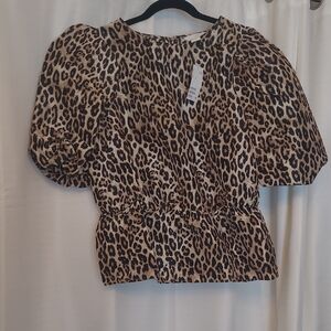 H&M Animal Print Puff Sleeve Blouse